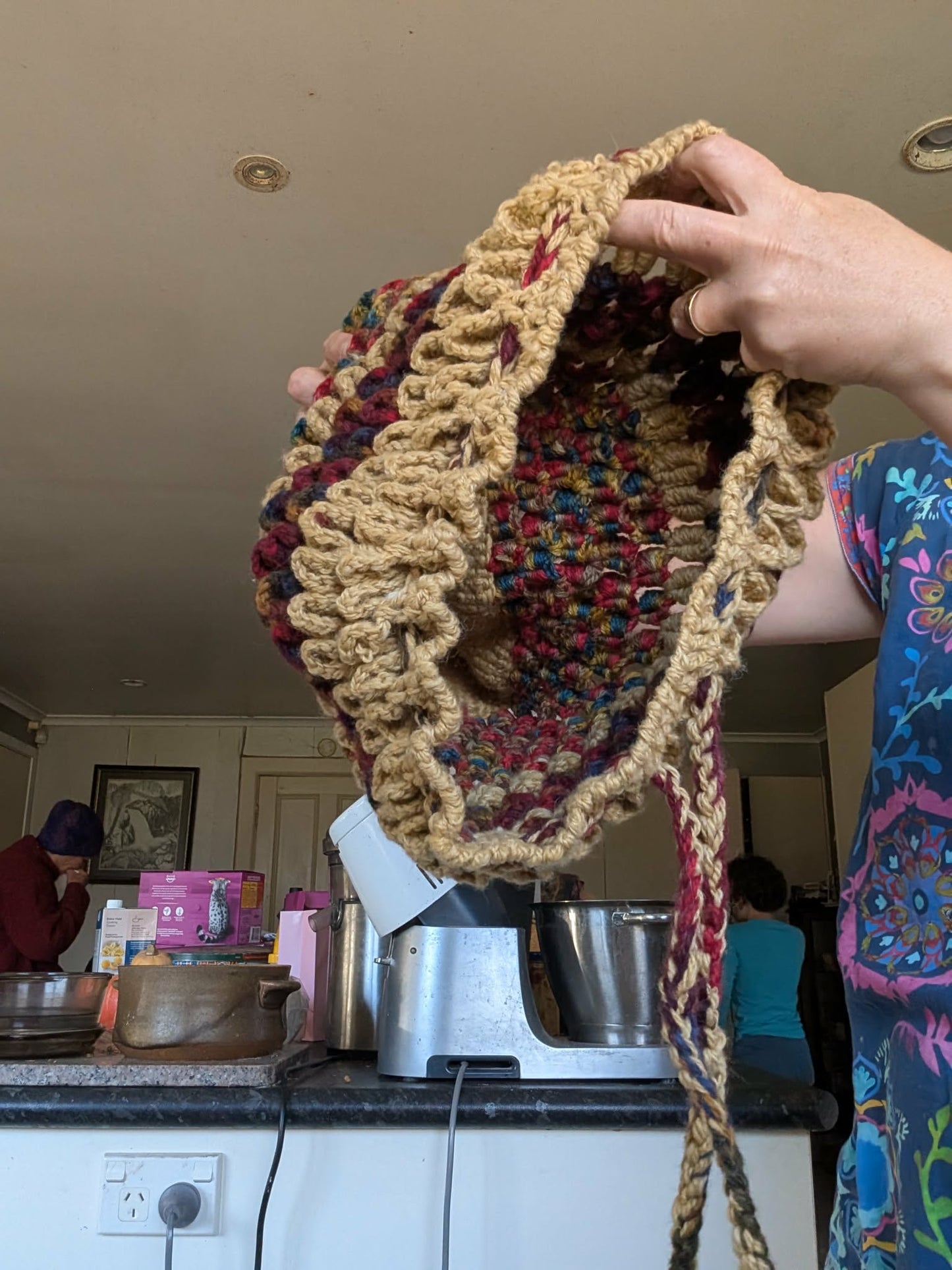 SOLD Handspun Crochet Drawstring Bag $65