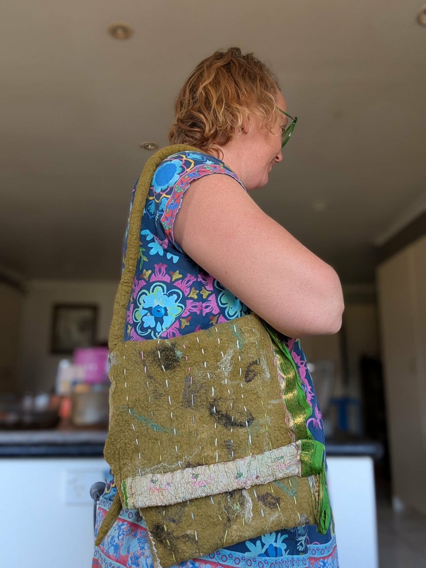 Green Merino Silk Felt Bag $45
