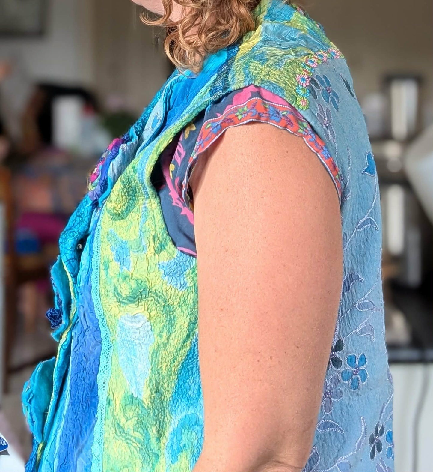 Merina Silk Ribbon & Lace Felted Vest - Wearable Art $300 adjustable size 12-16