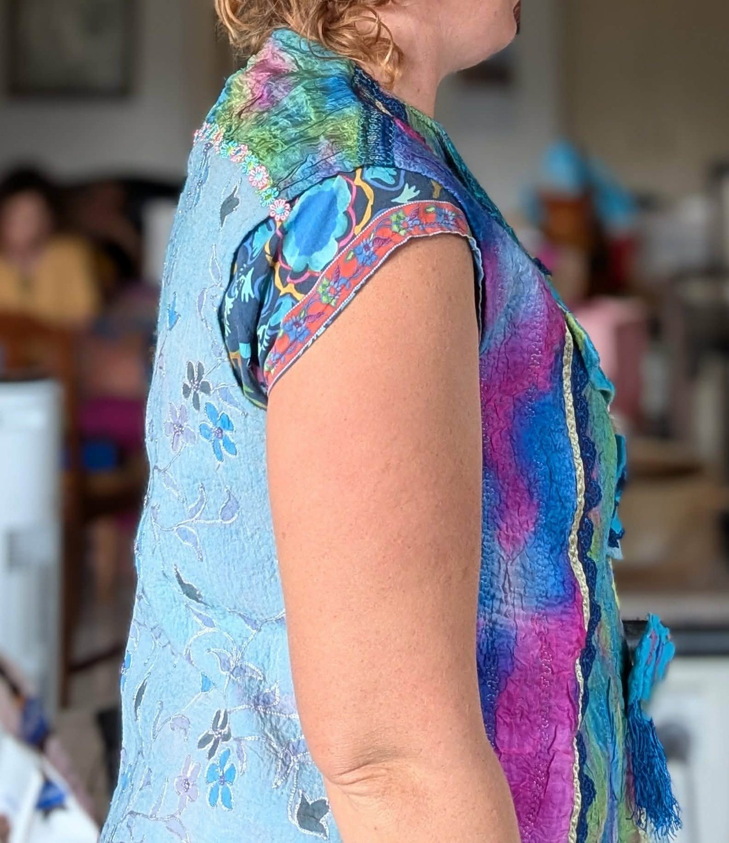 Merina Silk Ribbon & Lace Felted Vest - Wearable Art $300 adjustable size 12-16