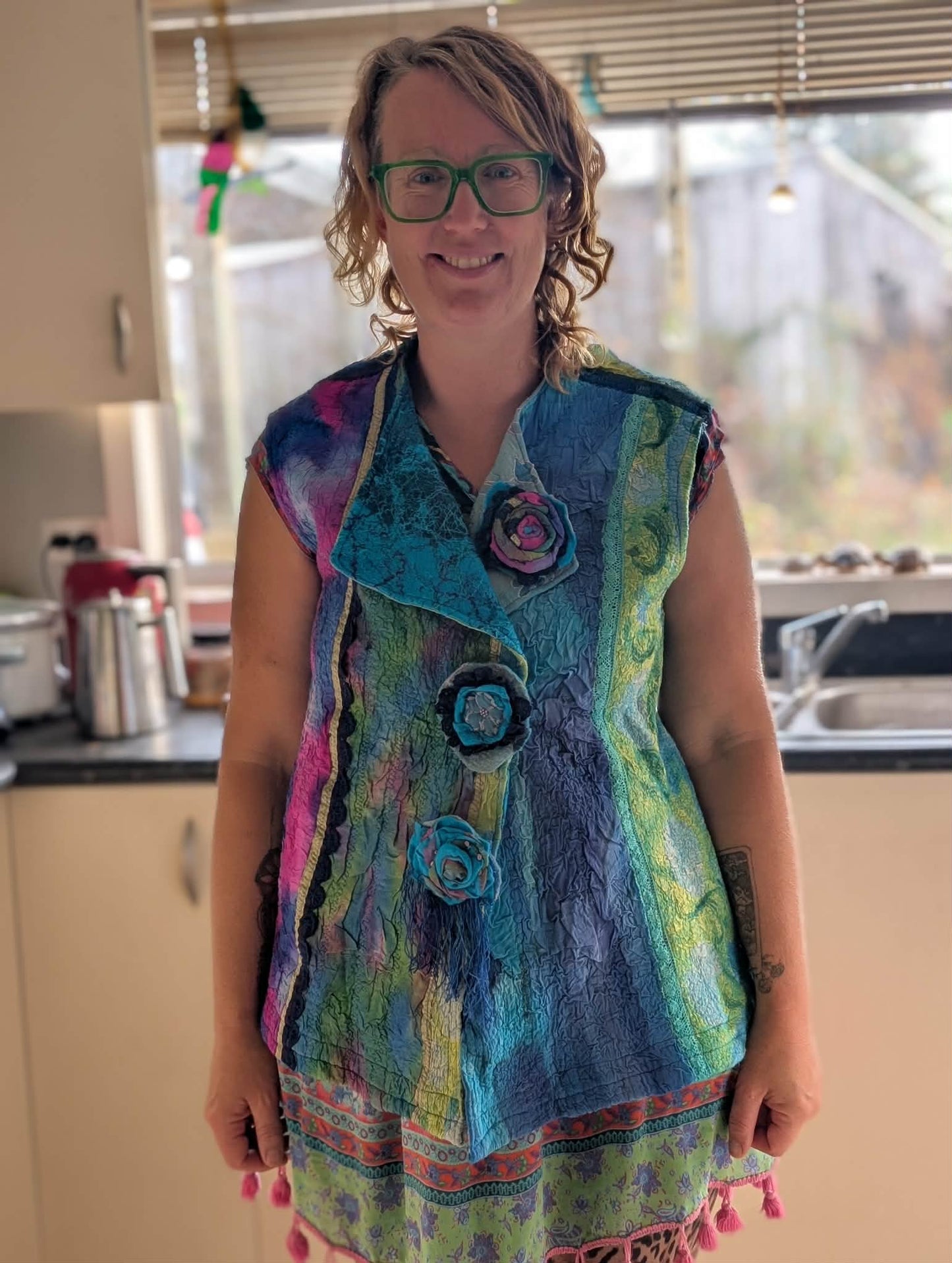 Merina Silk Ribbon & Lace Felted Vest - Wearable Art $300 adjustable size 12-16