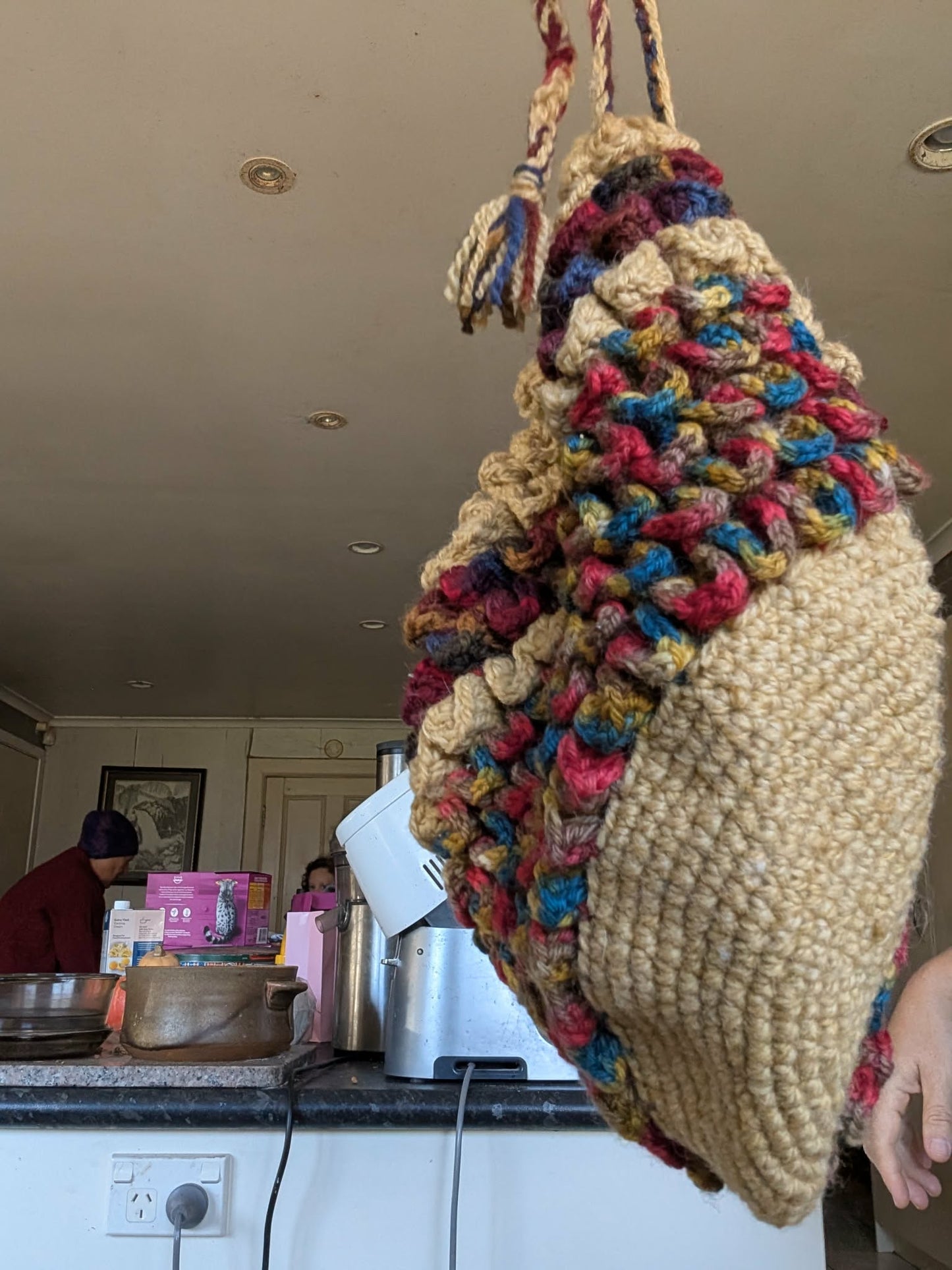 SOLD Handspun Crochet Drawstring Bag $65