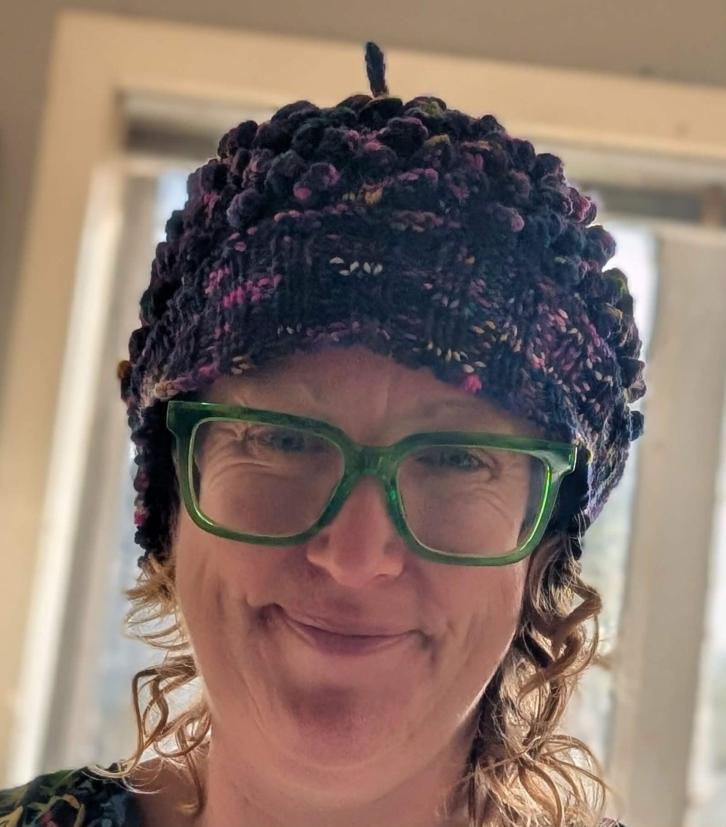 Hand Knit Bobble Hat - Multicoloured Wool $65