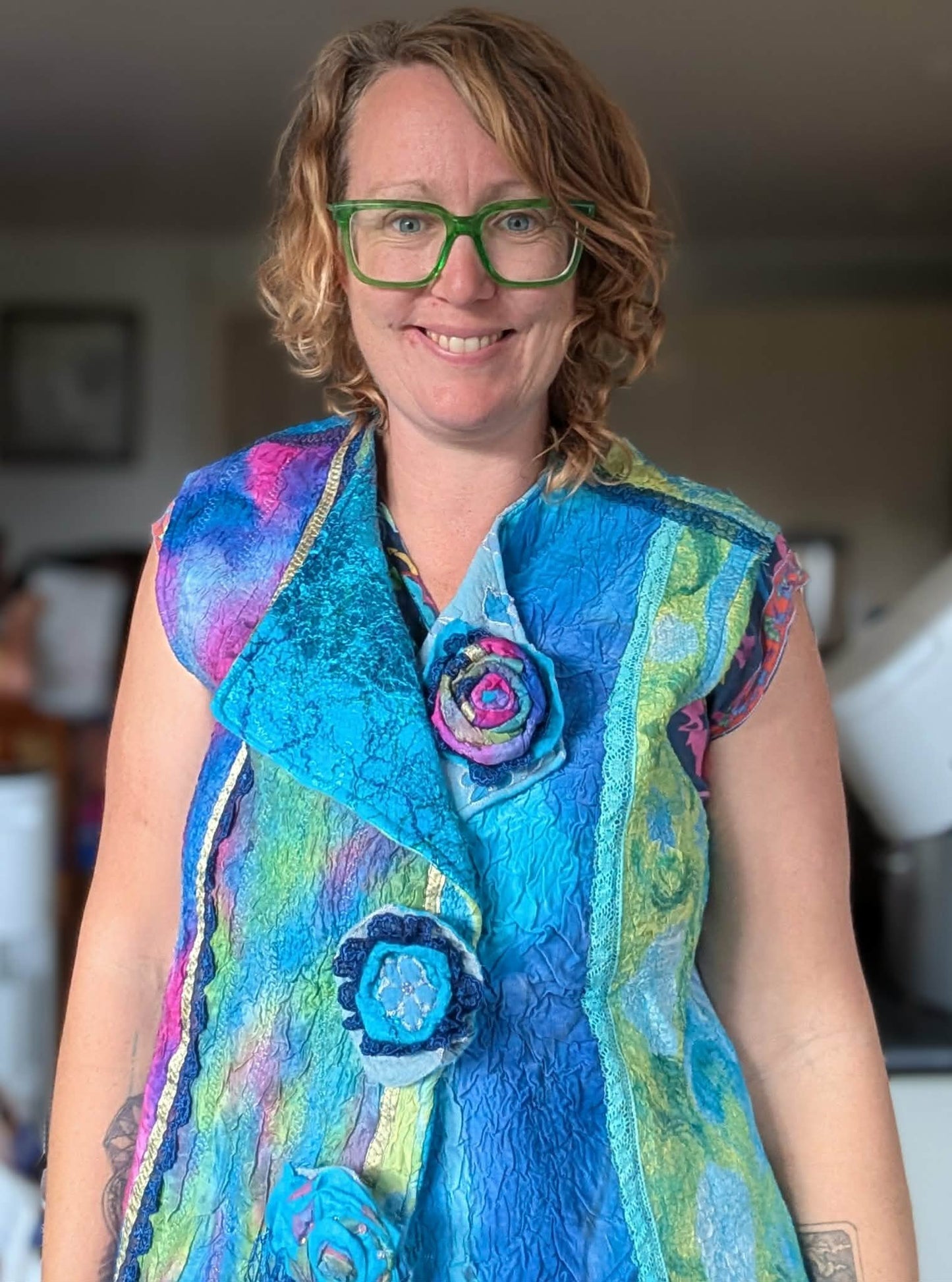 Merina Silk Ribbon & Lace Felted Vest - Wearable Art $300 adjustable size 12-16