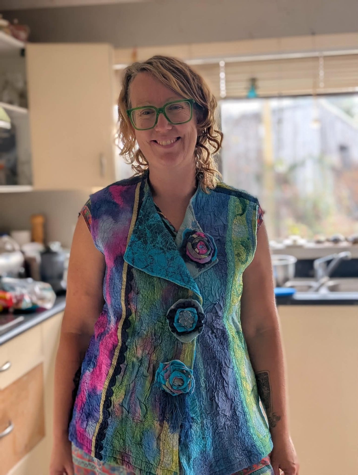 Merina Silk Ribbon & Lace Felted Vest - Wearable Art $300 adjustable size 12-16
