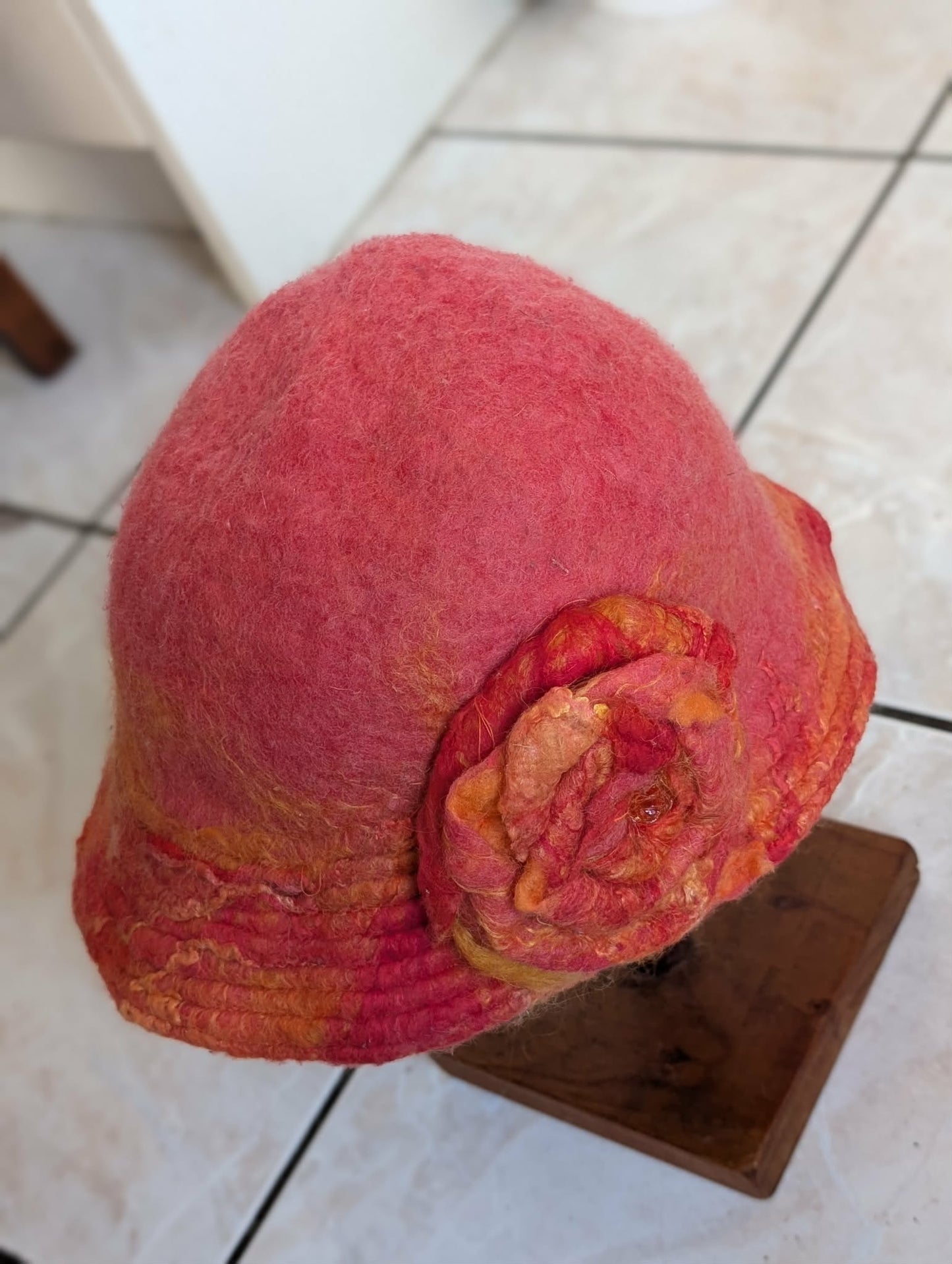 Hand Felted Wool Hat with Rose Detail $120