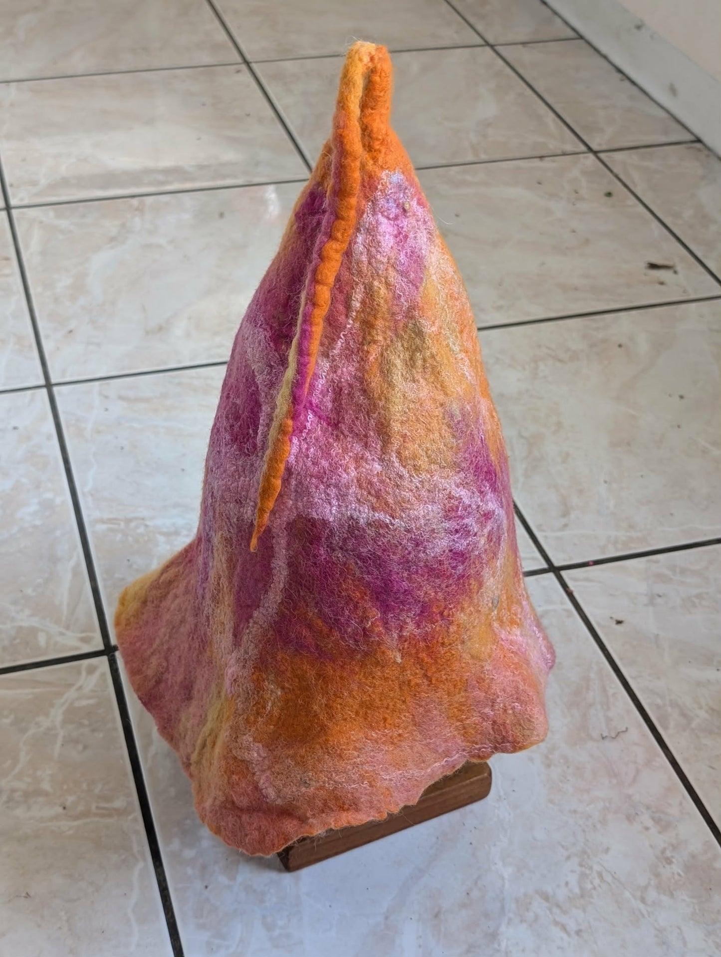 Hand Felted Fairy Hat - Sunset Colours $120
