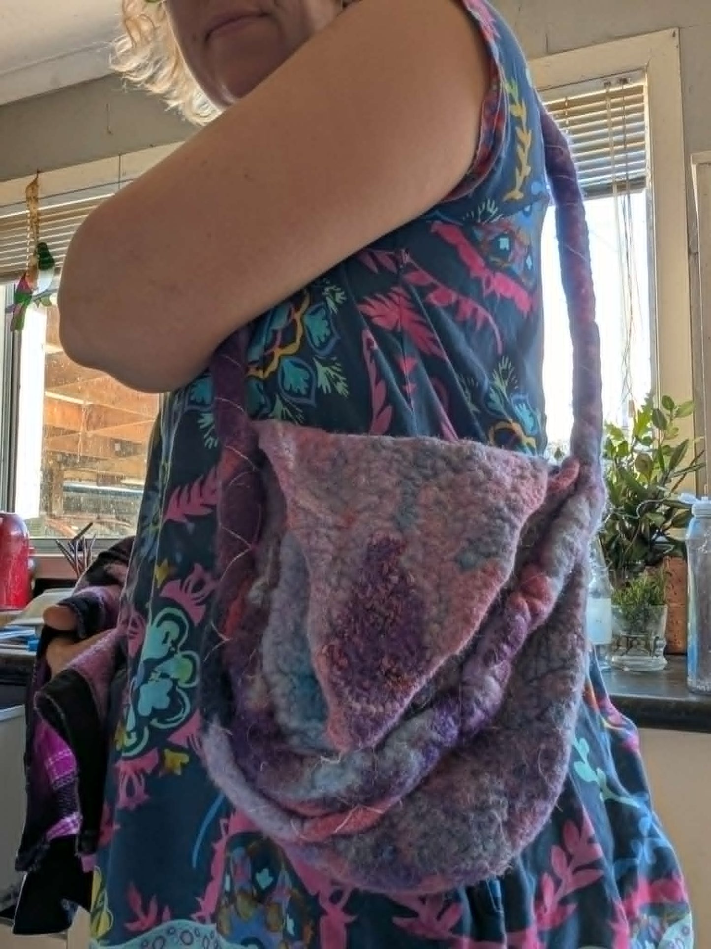Purple Felt Shoulder Bag $40