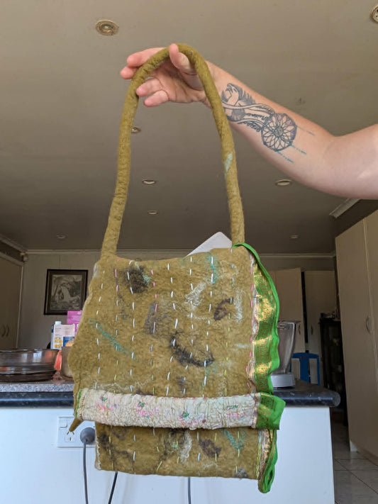 Green Merino Silk Felt Bag $45