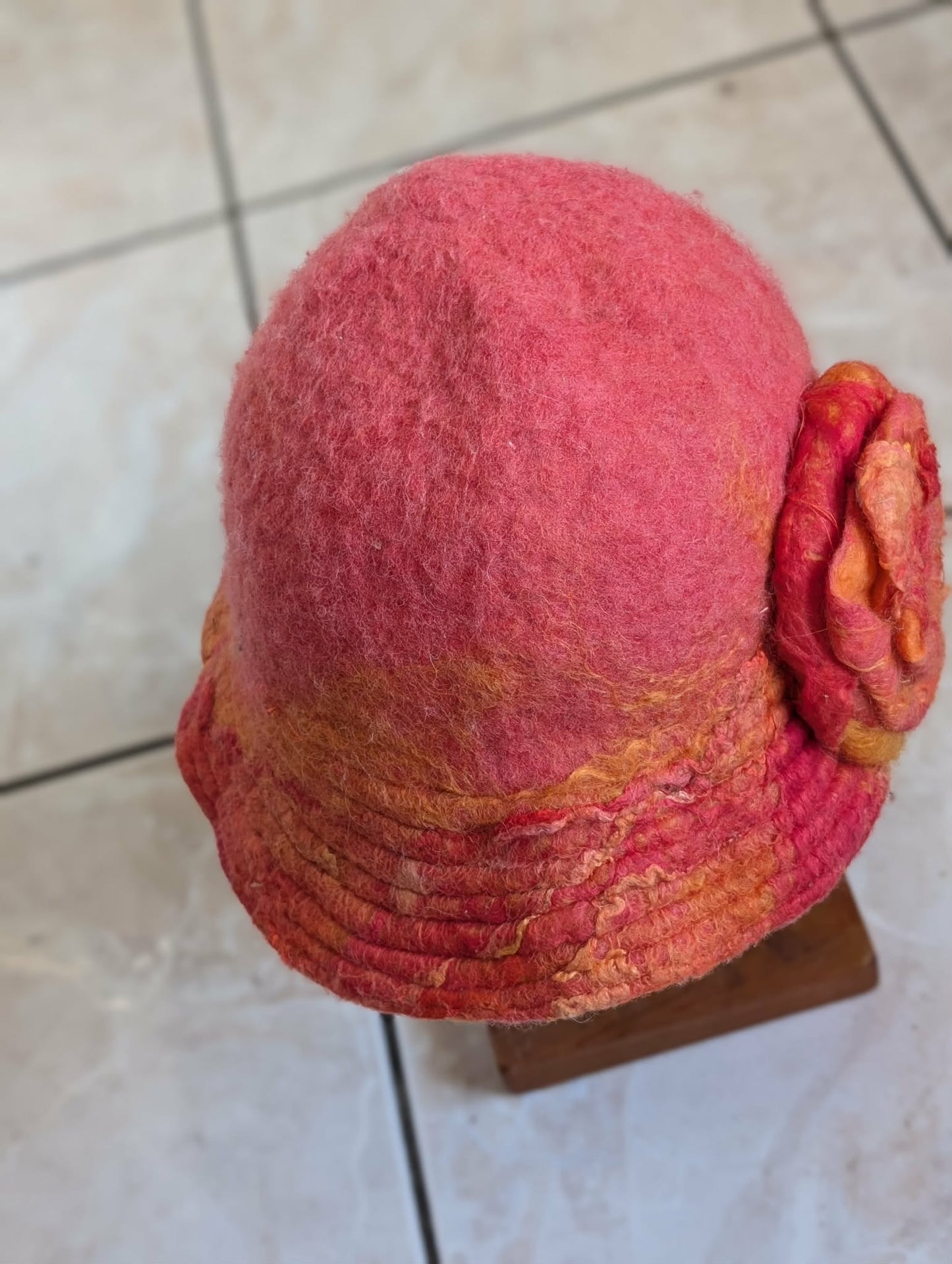 Hand Felted Wool Hat with Rose Detail $120