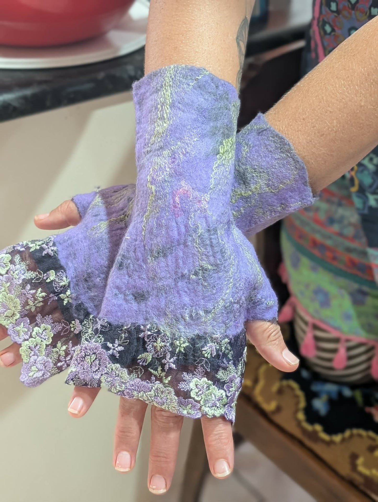 Merino Silk Lace Felted Gloves $50