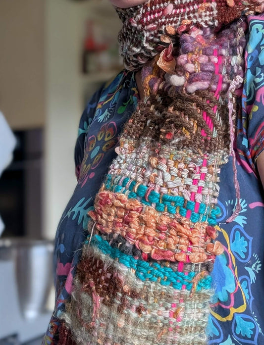 Hand Woven Mixed Fibre Scarf $50
