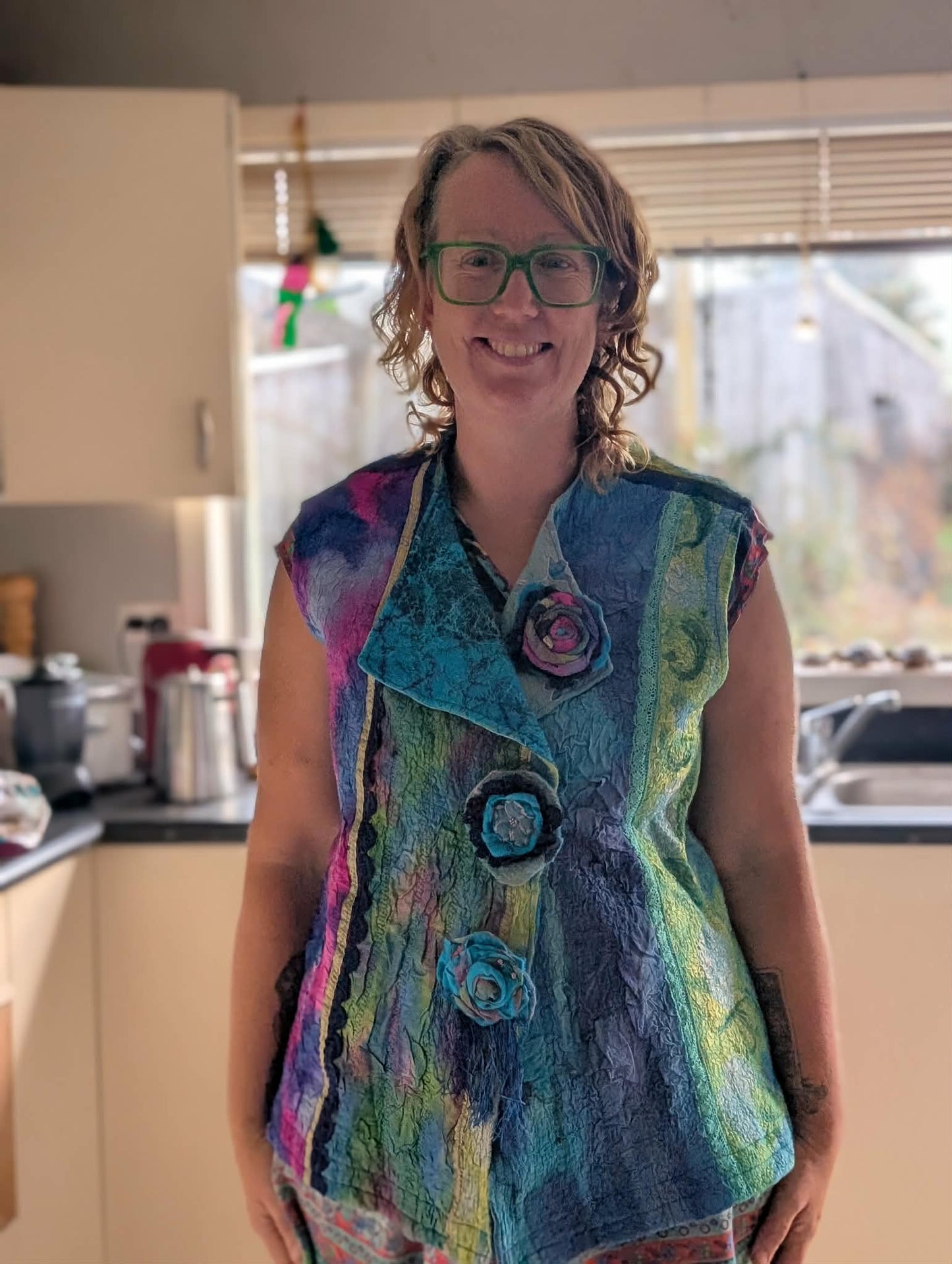 Merina Silk Ribbon & Lace Felted Vest - Wearable Art $300 adjustable size 12-16