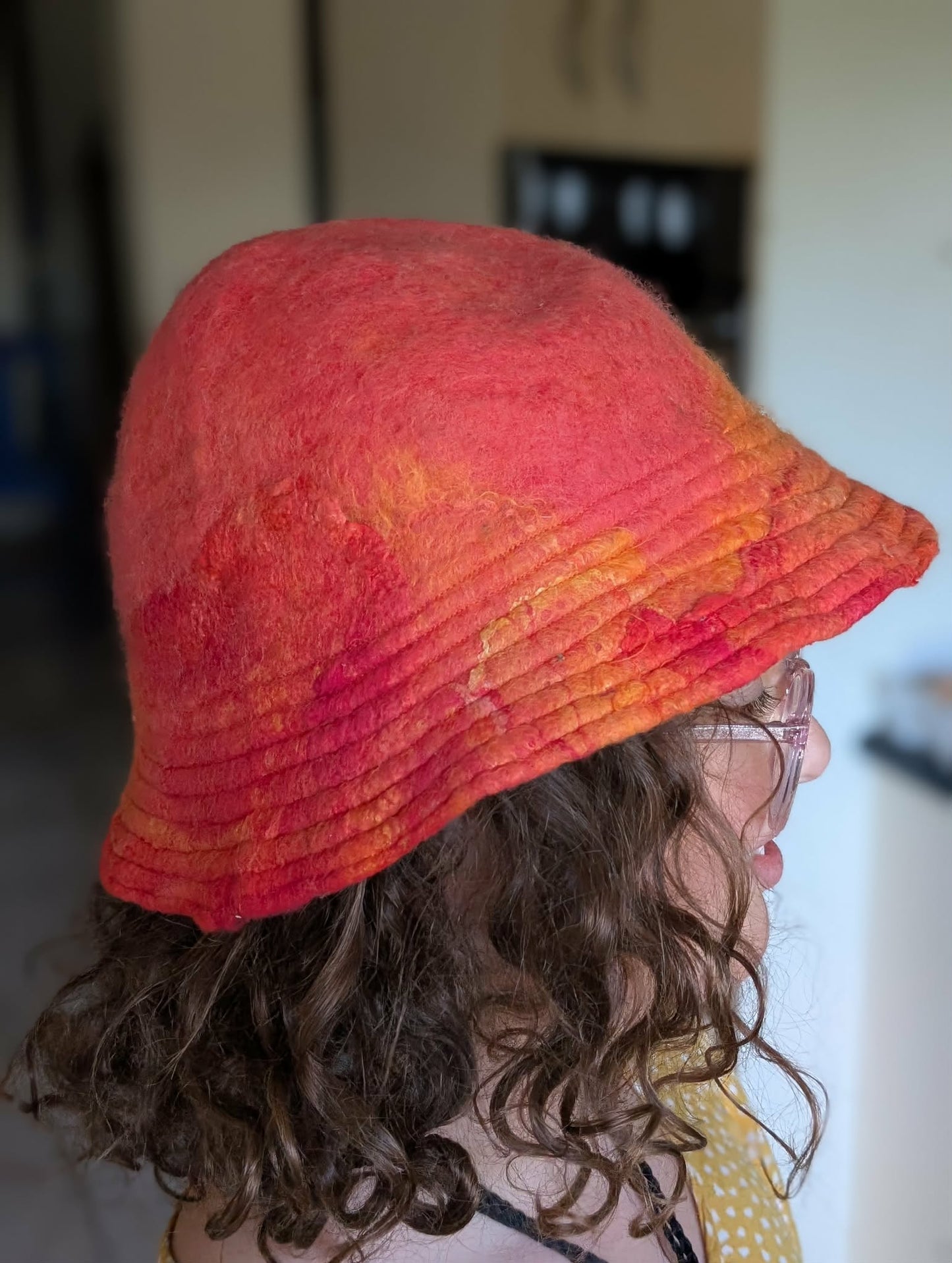 Hand Felted Wool Hat with Rose Detail $120