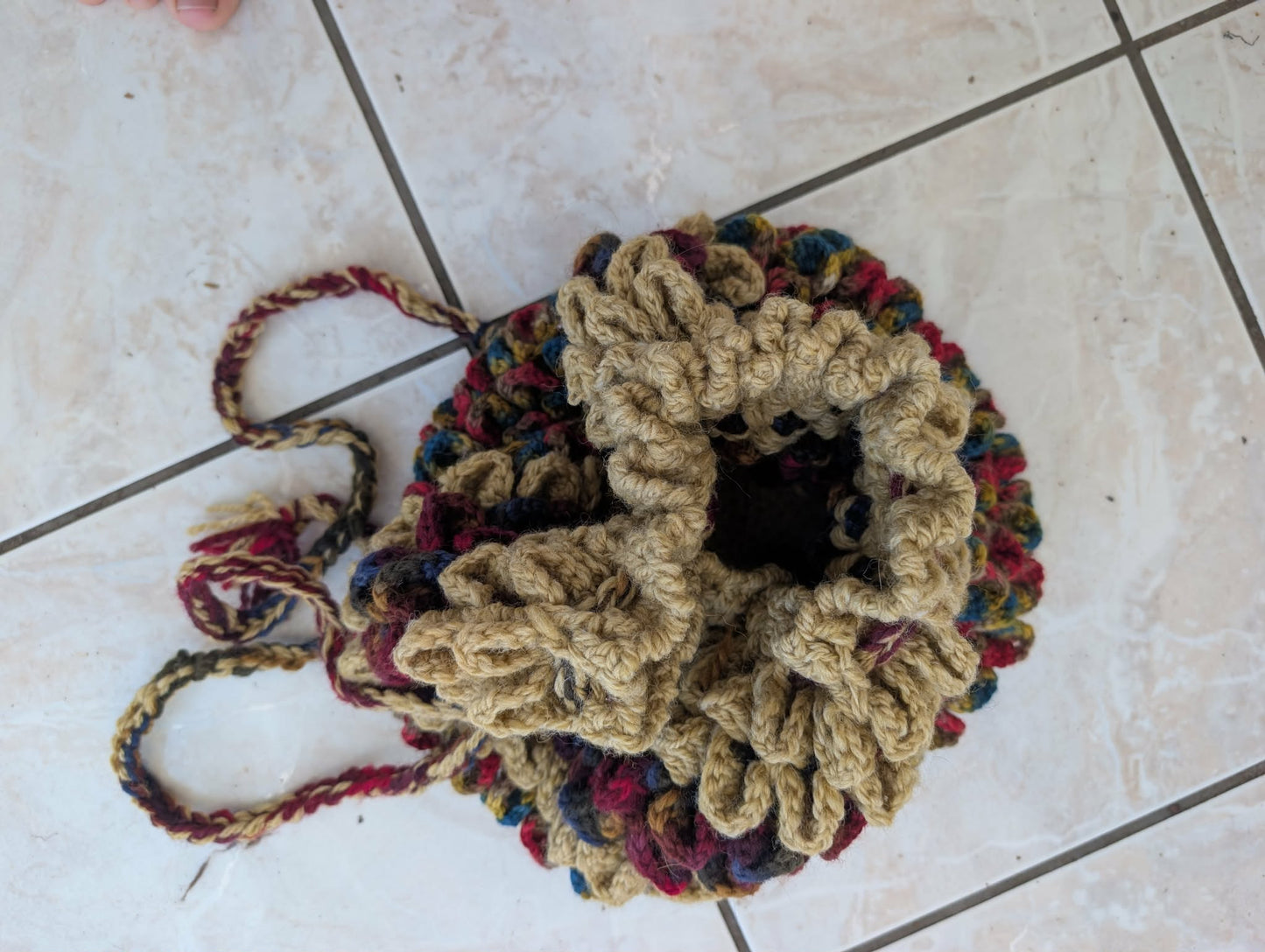 SOLD Handspun Crochet Drawstring Bag $65