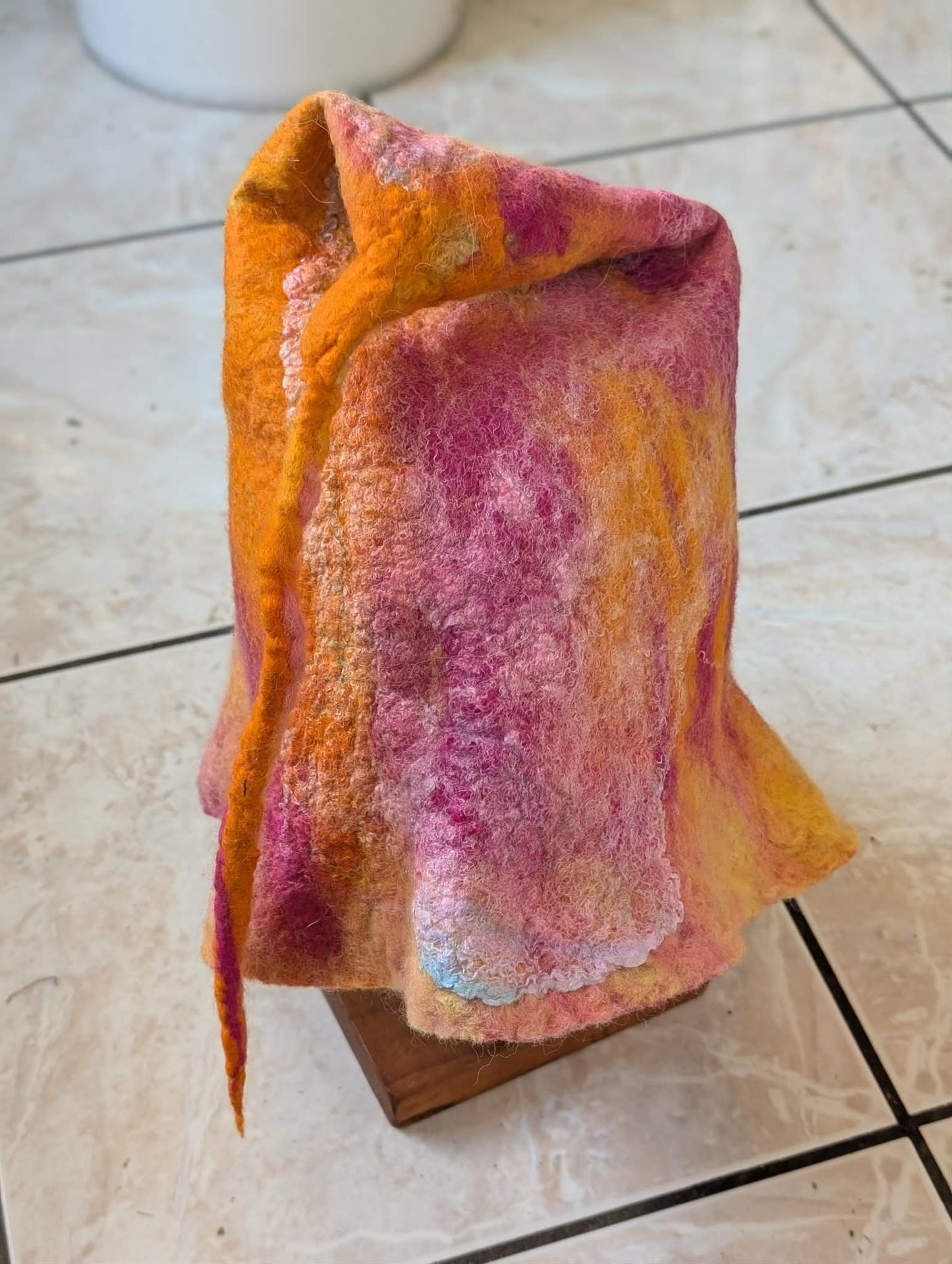 Hand Felted Fairy Hat - Sunset Colours $120