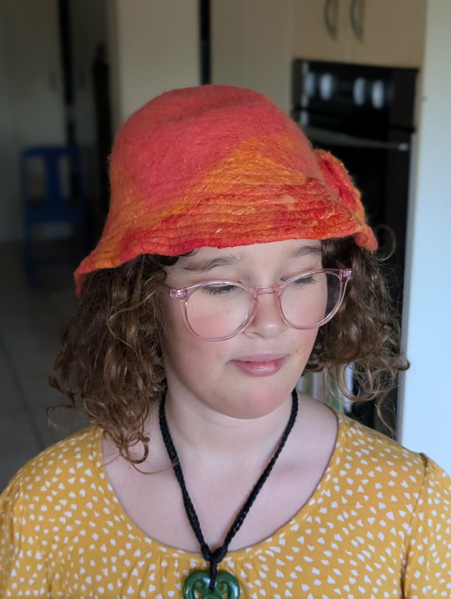 Hand Felted Wool Hat with Rose Detail $120