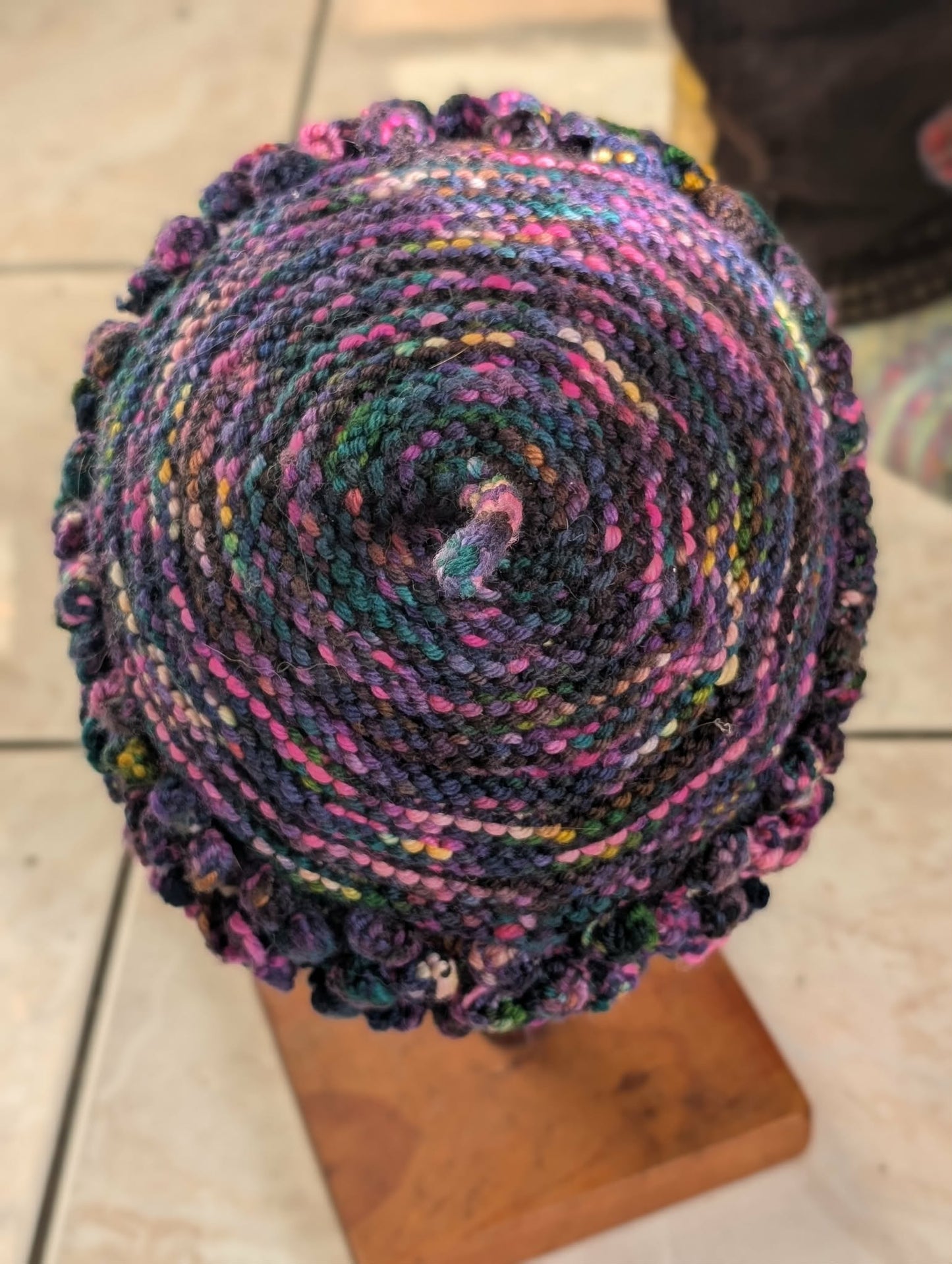 Hand Knit Bobble Hat - Multicoloured Wool $65