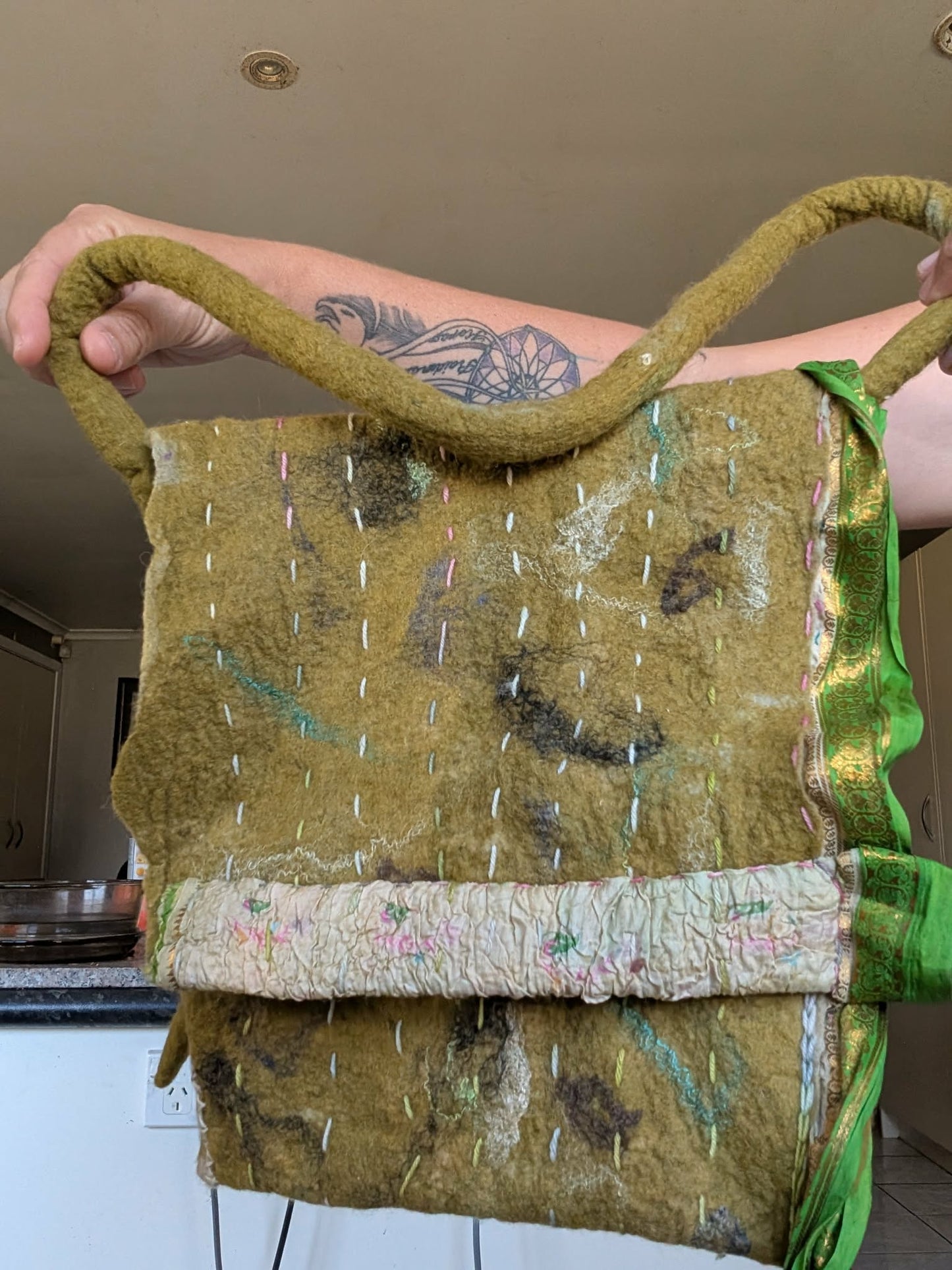 Green Merino Silk Felt Bag $45