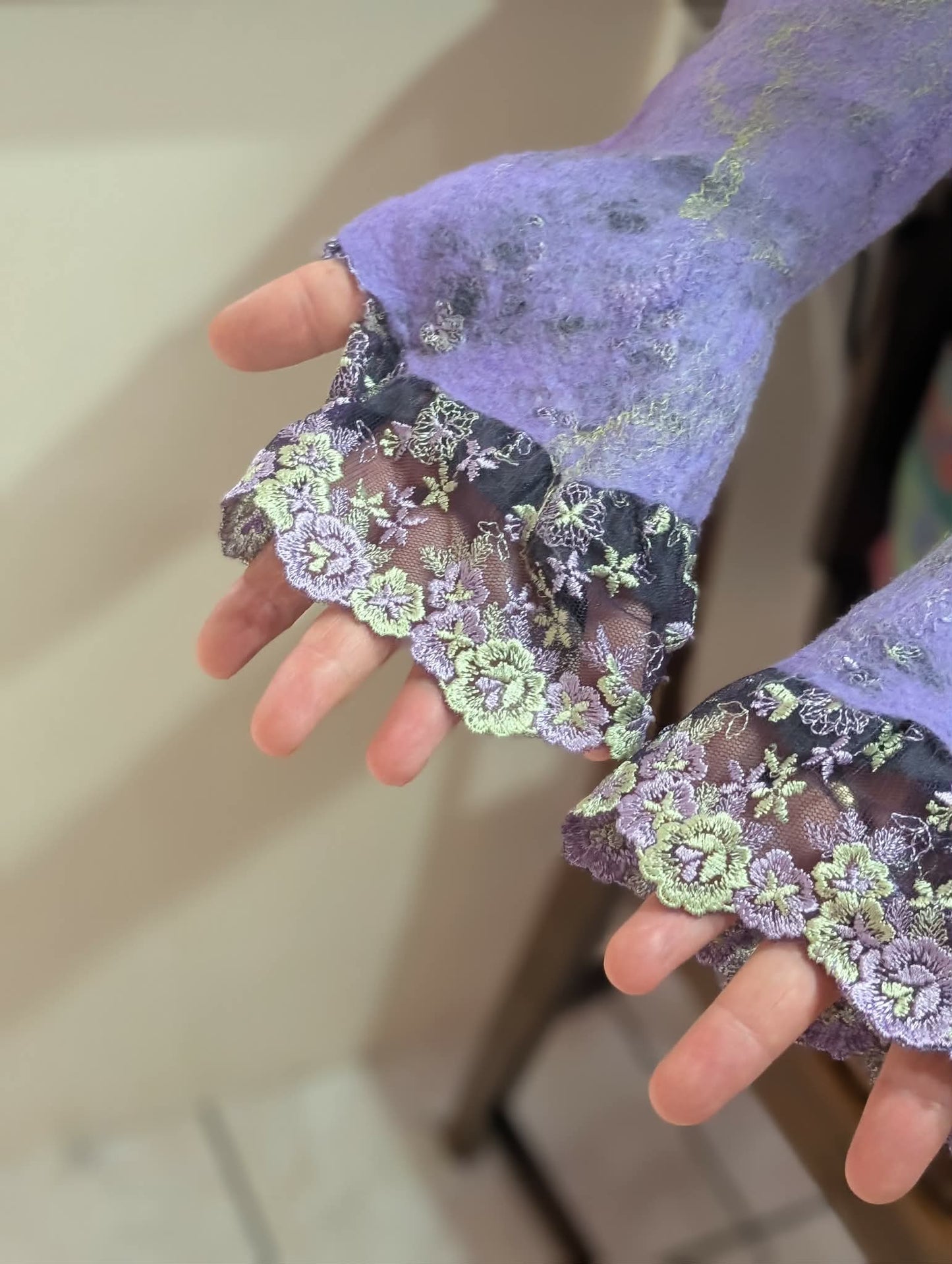 Merino Silk Lace Felted Gloves $50