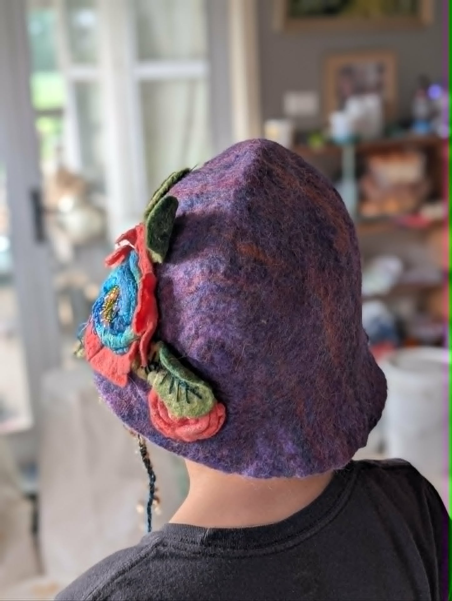 Hand Felted Merino Floral Hat $120