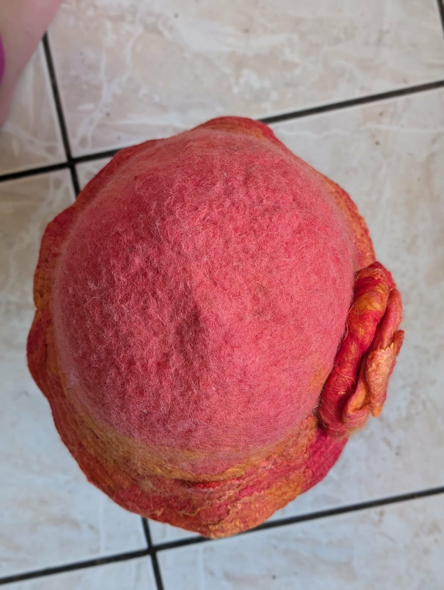 Hand Felted Wool Hat with Rose Detail $120