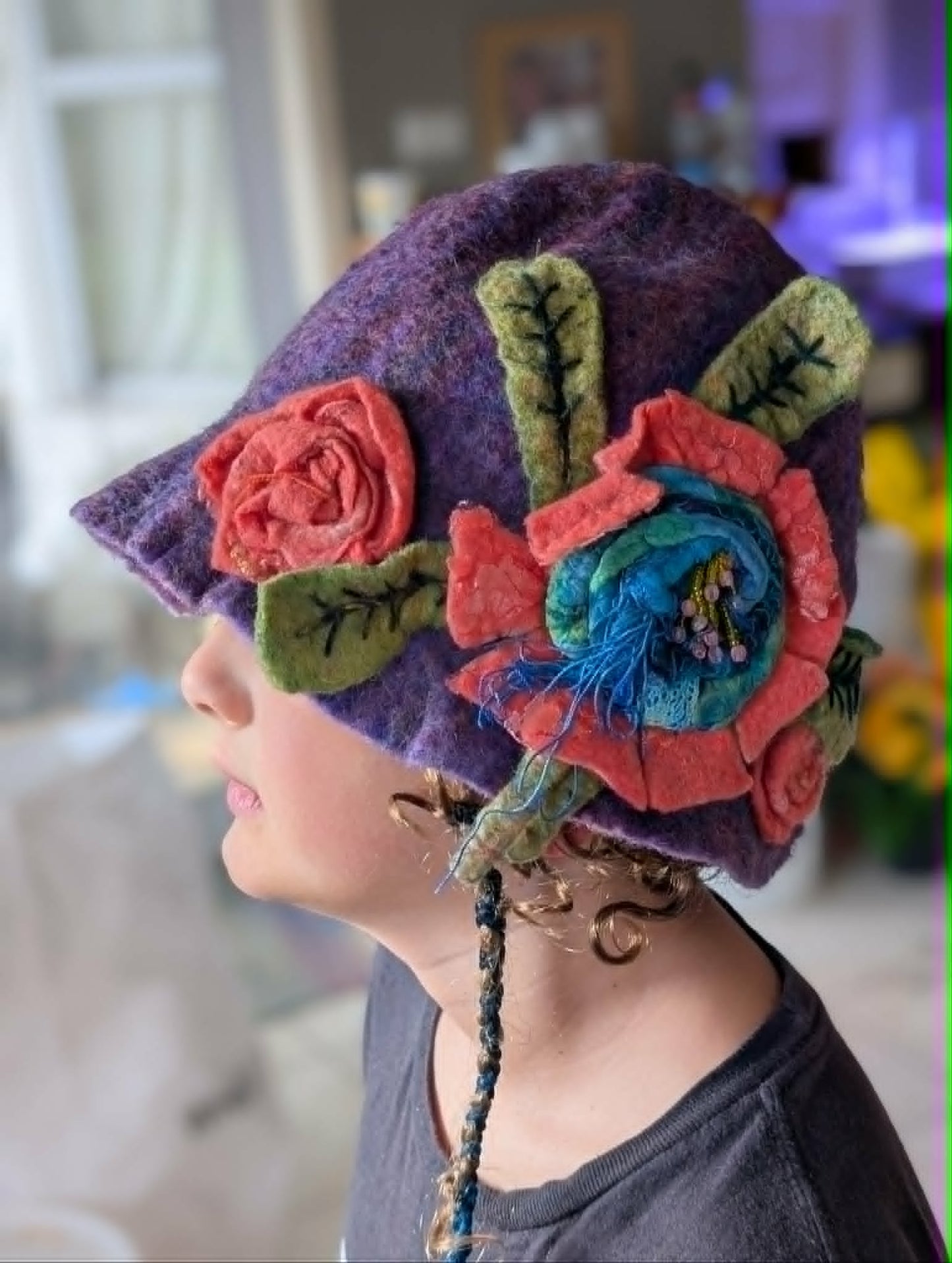 Hand Felted Merino Floral Hat $120