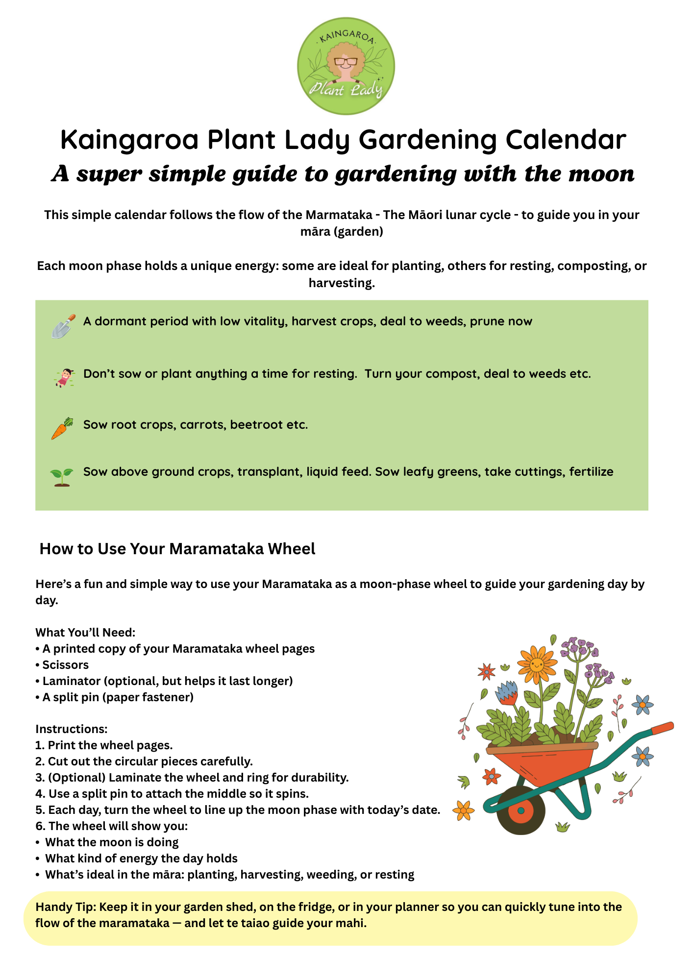 Kaingaroa Plant Lady Moon Gardening Wheel