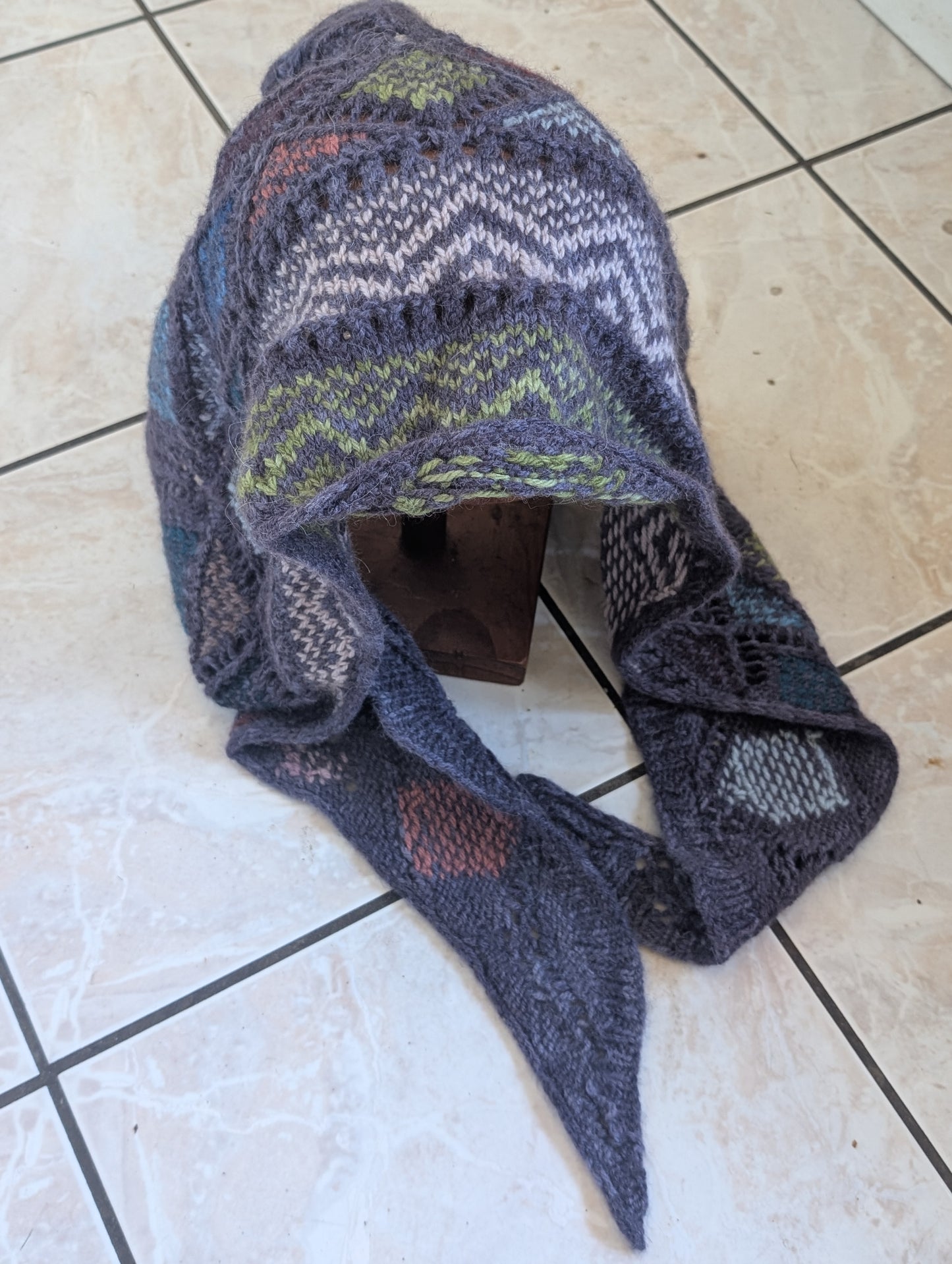 Hand- Knitted Mixed Fibre Shawl Purple $120