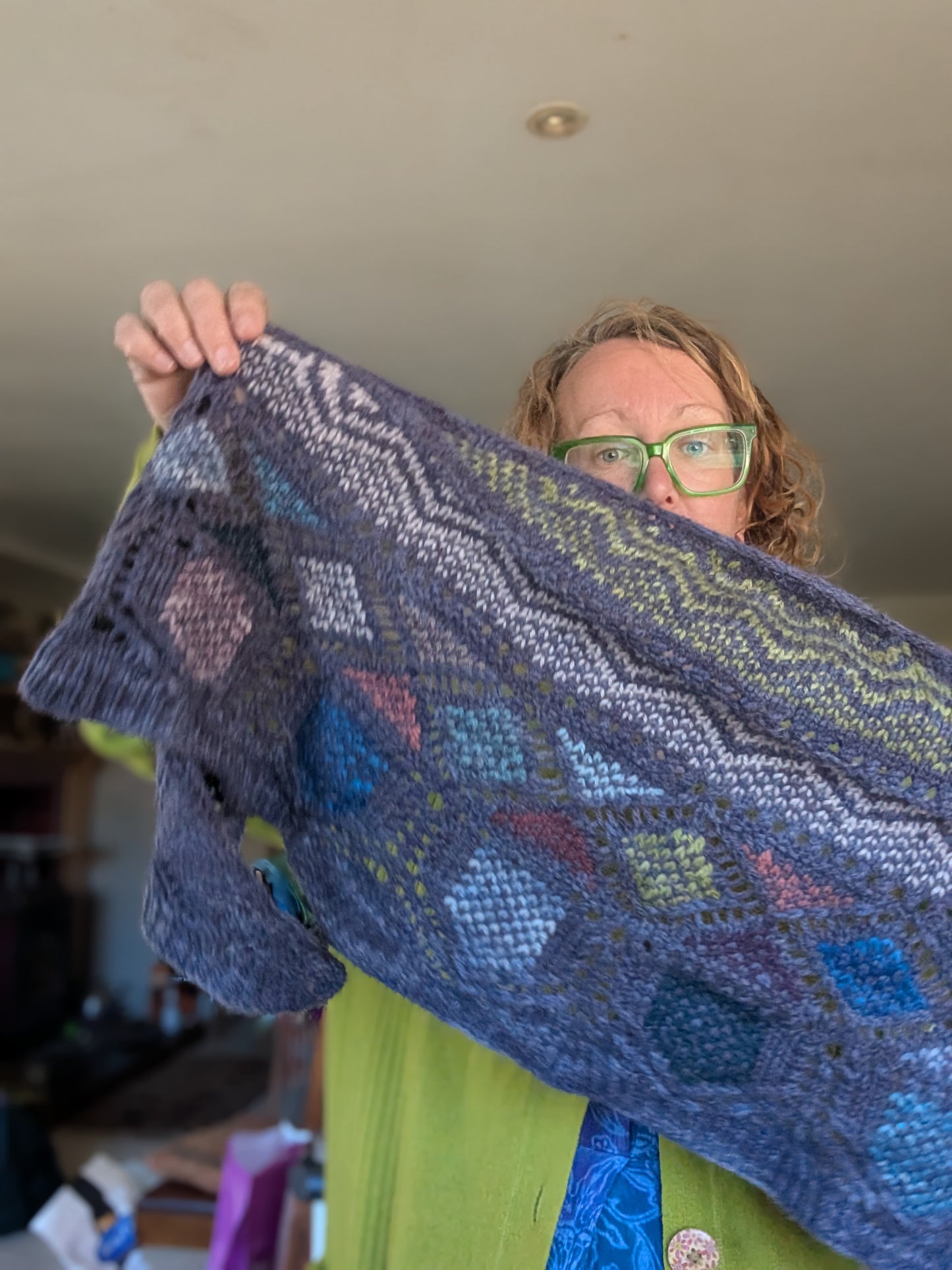 Hand- Knitted Mixed Fibre Shawl Purple $120