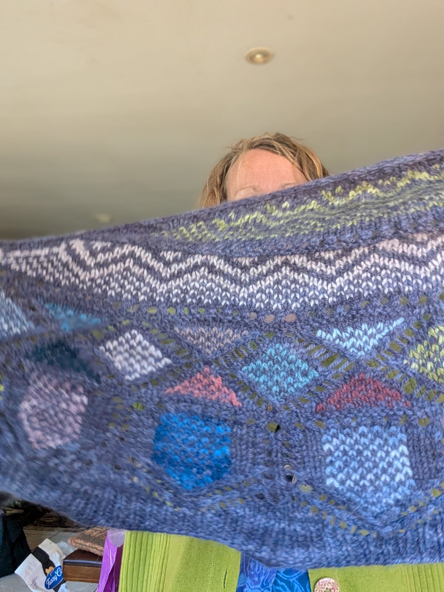 Hand- Knitted Mixed Fibre Shawl Purple $120
