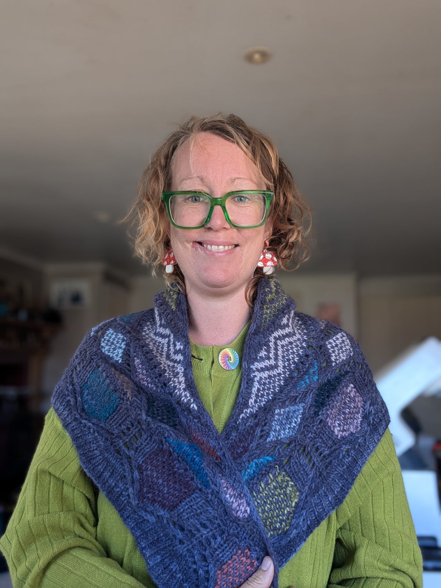 Hand- Knitted Mixed Fibre Shawl Purple $120