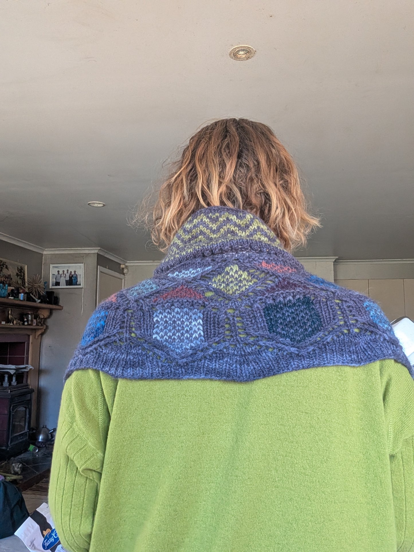 Hand- Knitted Mixed Fibre Shawl Purple $120