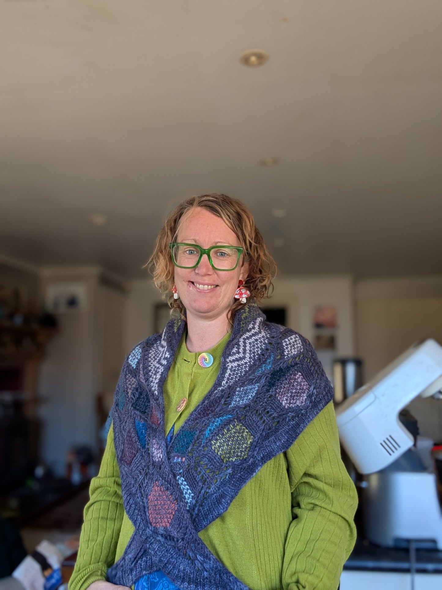 Hand- Knitted Mixed Fibre Shawl Purple $120