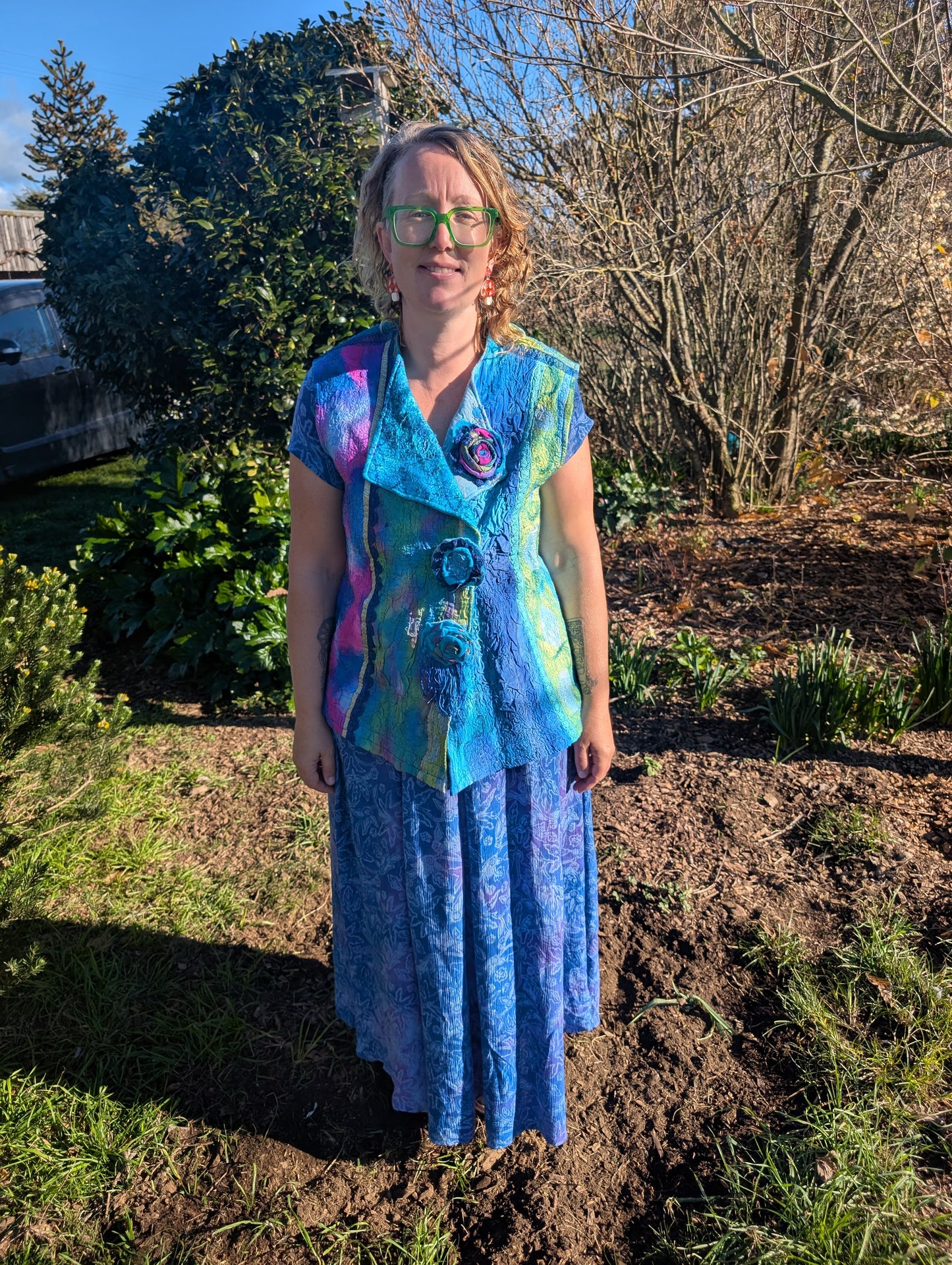 Merina Silk Ribbon & Lace Felted Vest - Wearable Art $300 adjustable size 12-16