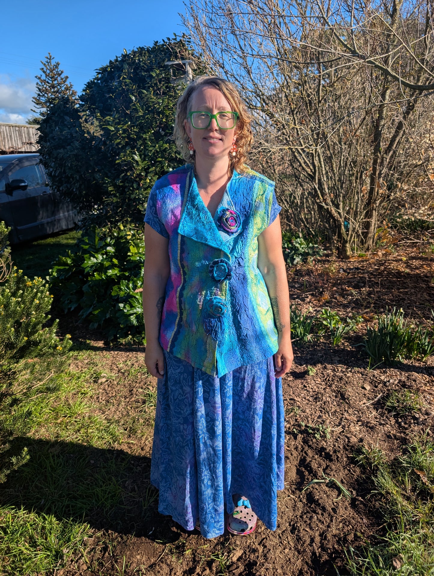 Merina Silk Ribbon & Lace Felted Vest - Wearable Art $300 adjustable size 12-16