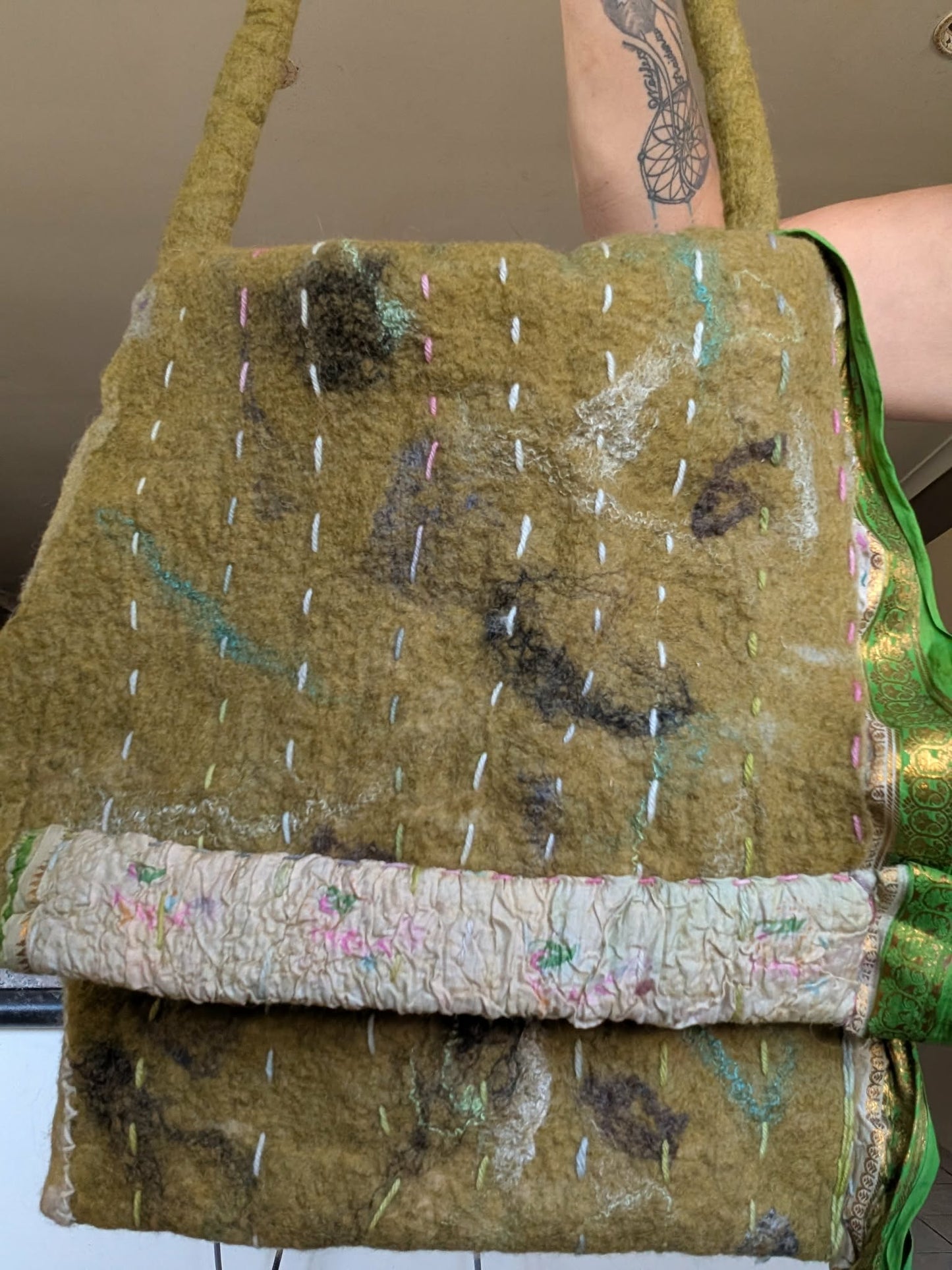 Green Merino Silk Felt Bag $45