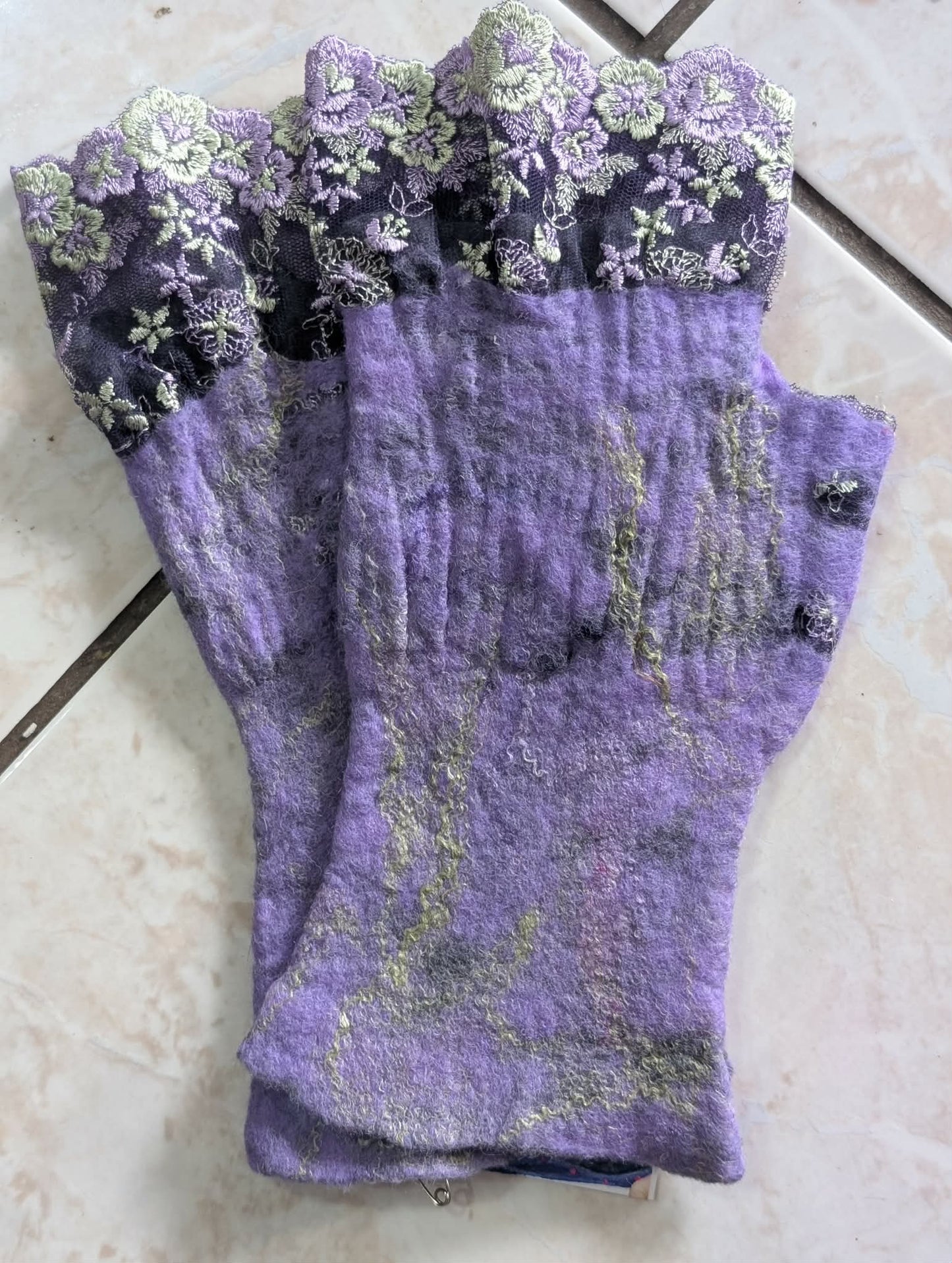 Merino Silk Lace Felted Gloves $50