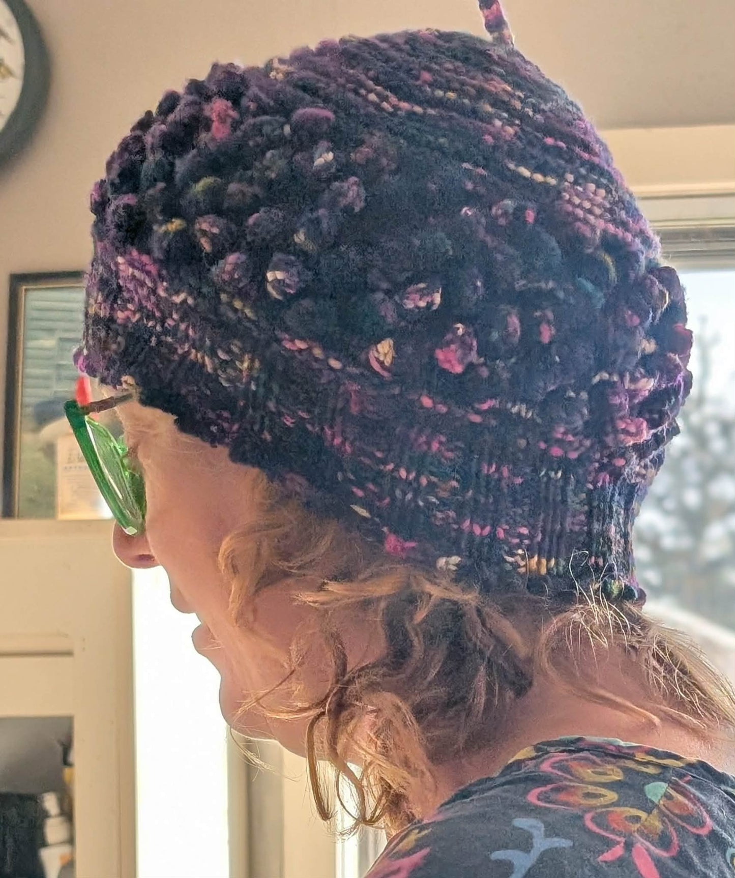 Hand Knit Bobble Hat - Multicoloured Wool $65