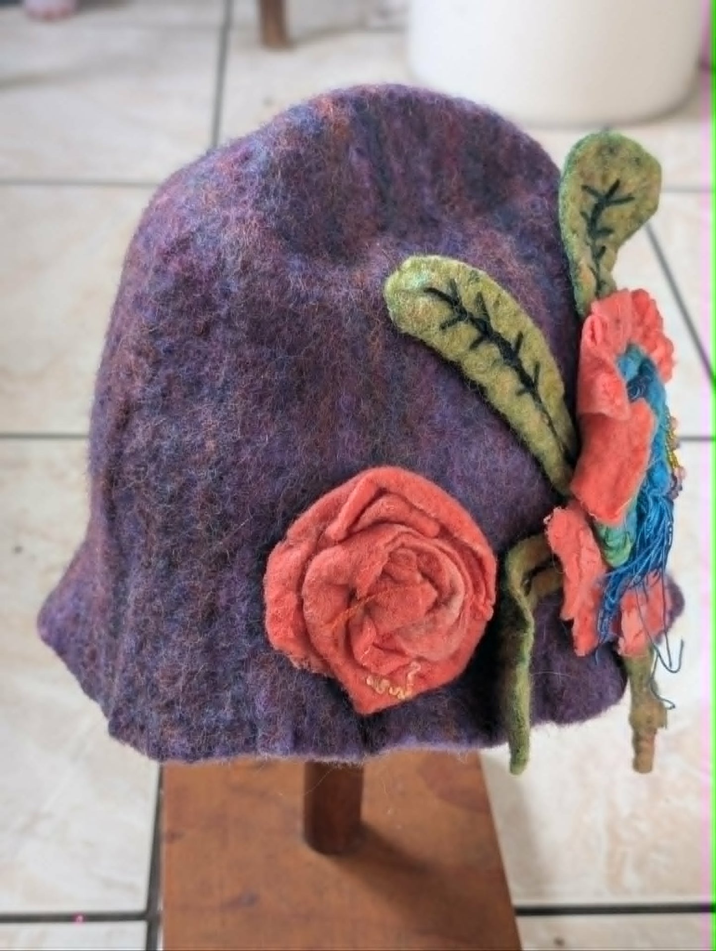 Hand Felted Merino Floral Hat $120