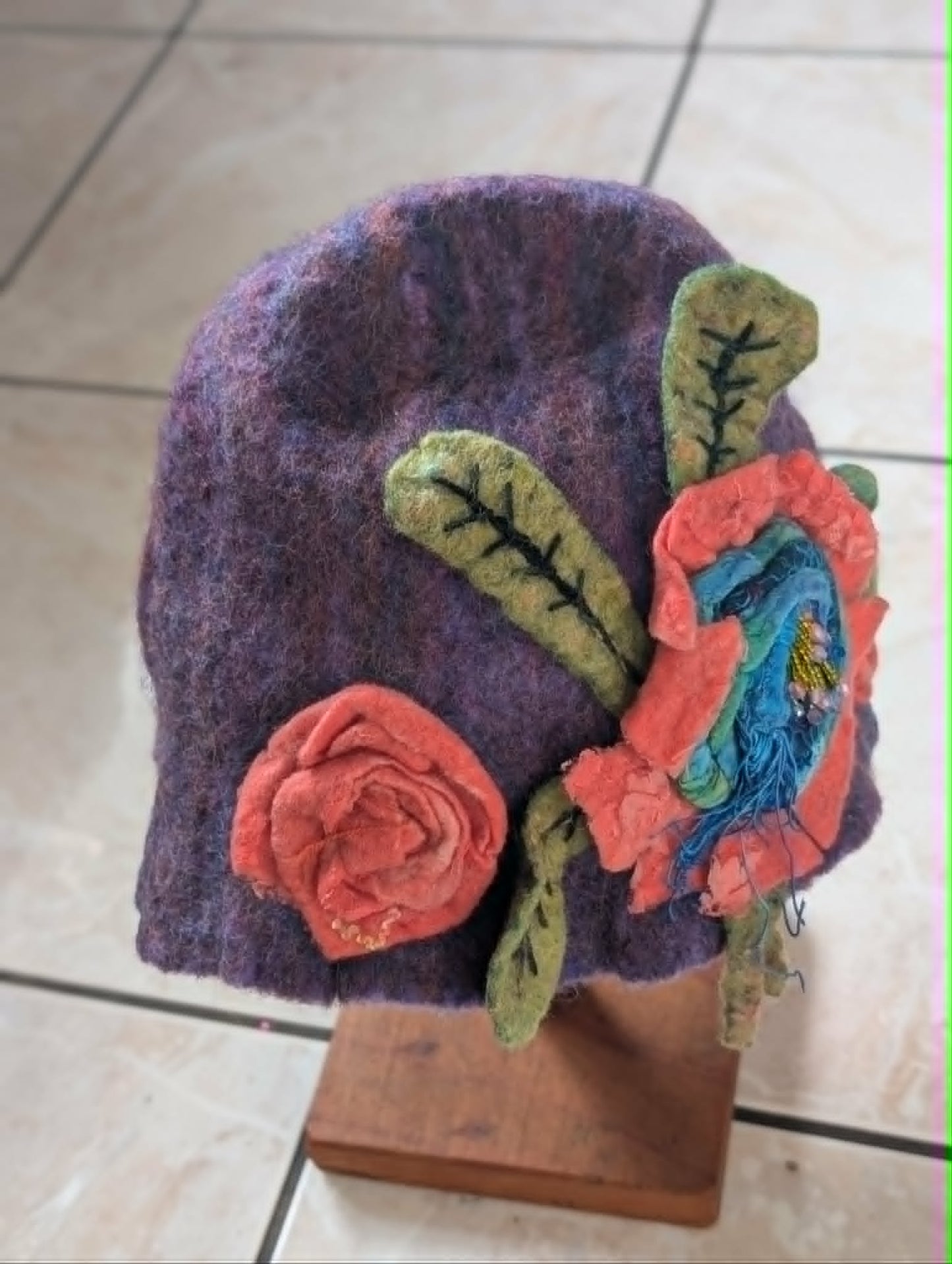 Hand Felted Merino Floral Hat $120