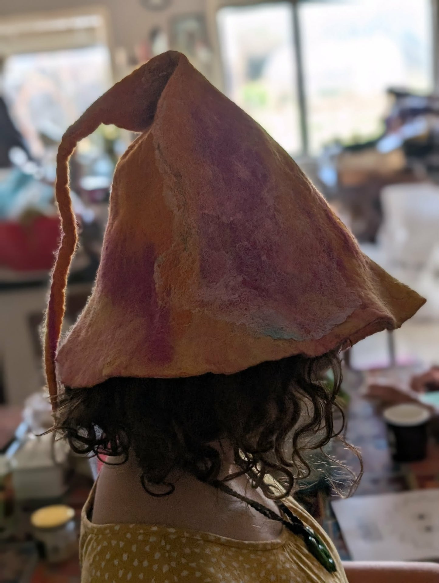 Hand Felted Fairy Hat - Sunset Colours $120