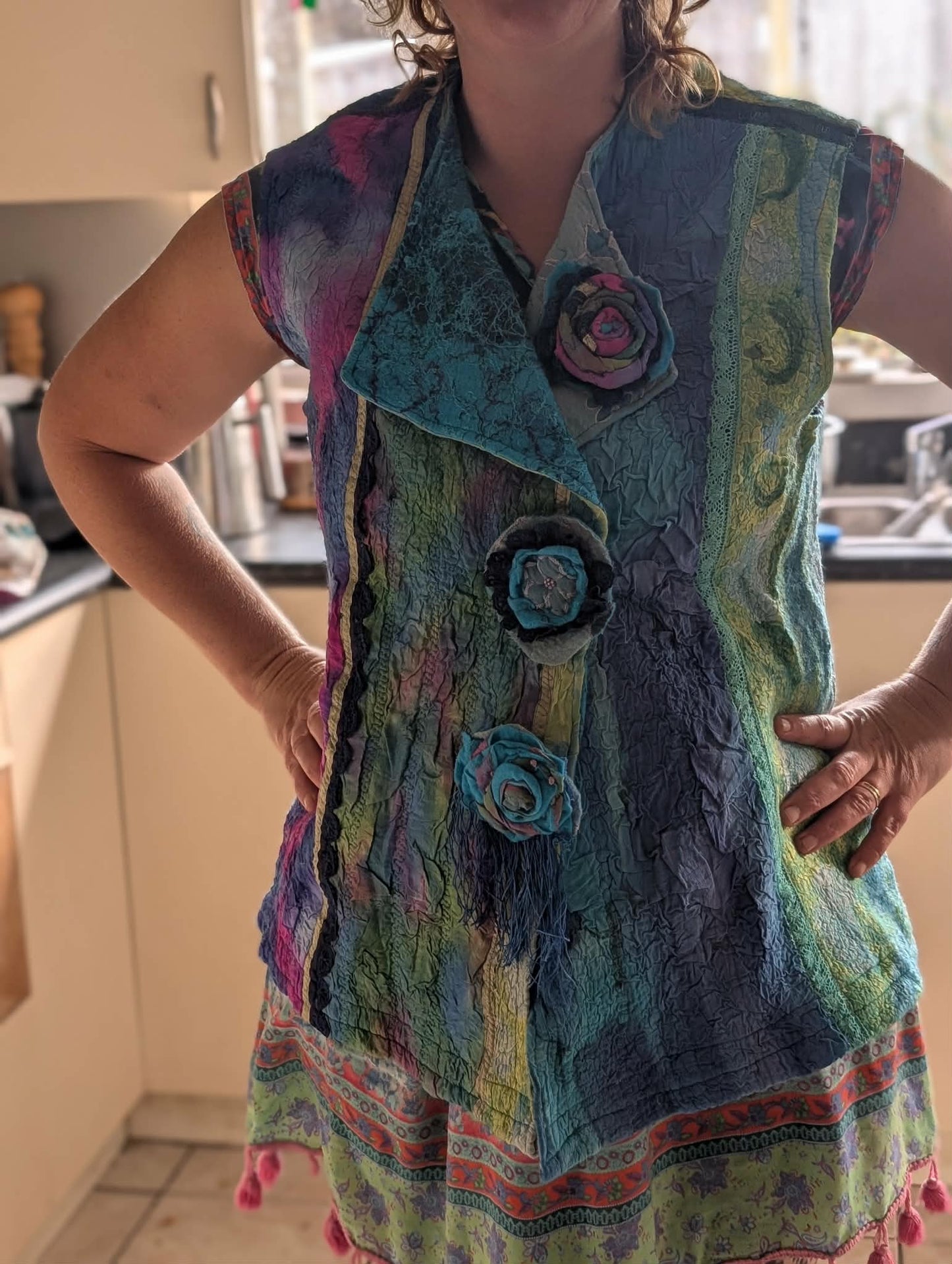Merina Silk Ribbon & Lace Felted Vest - Wearable Art $300 adjustable size 12-16